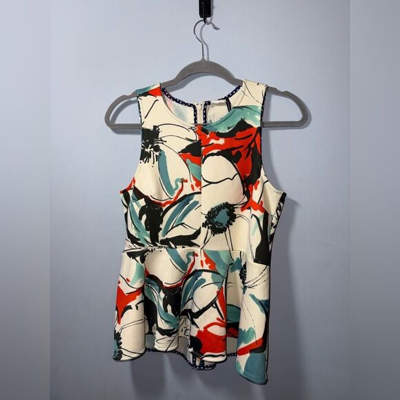 AKEMI + KIN x Anthropologie Pani Peplum Top Floral Sleeveless Scuba Women's S - Picture 2 of 8
